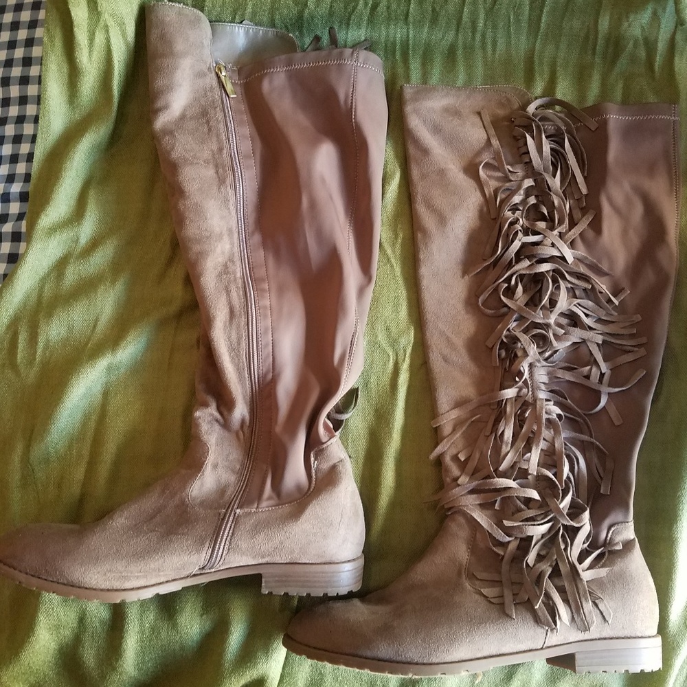 Lane Bryant Fringe Side Zip-Up Tall Boots Sz 11W
